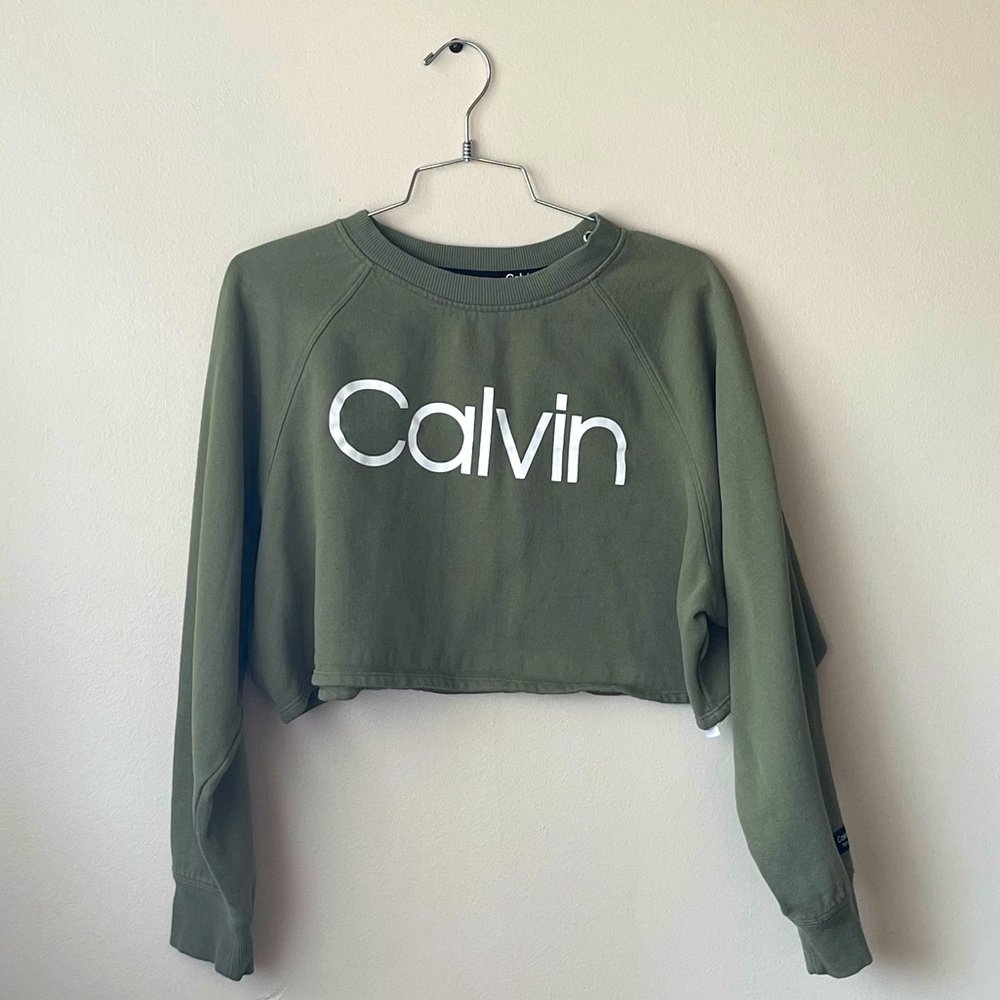 Calvin Klein Performance • (XL) Crop Crewneck Sweatshirt, Long sleeve, green